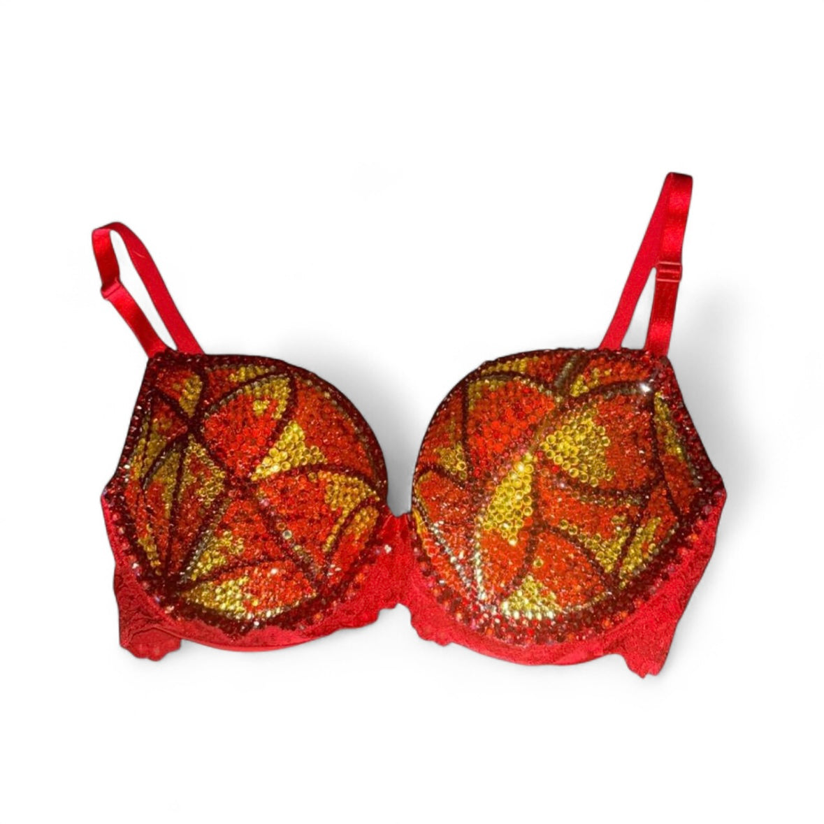 Fire Swirls Red Crystal AB Yellow Orange & Red  Bra Top Size 34DD