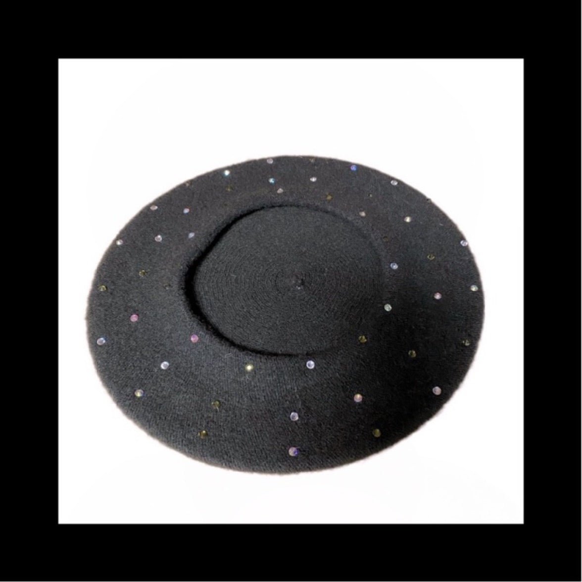 Beret Hat In Olive Green With Green Tones & Luxe Crystals