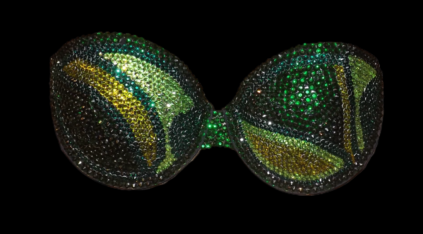 Emerald Green Mix Luxe Crystal Swirls Strapless Bra In Black