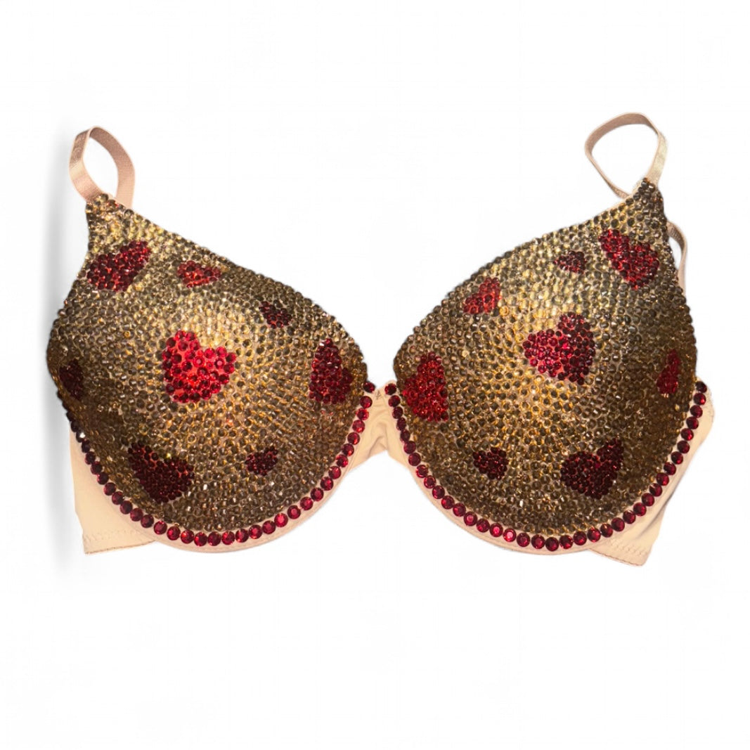 Gold & Dark Siam Red Hearts Top Size 34C