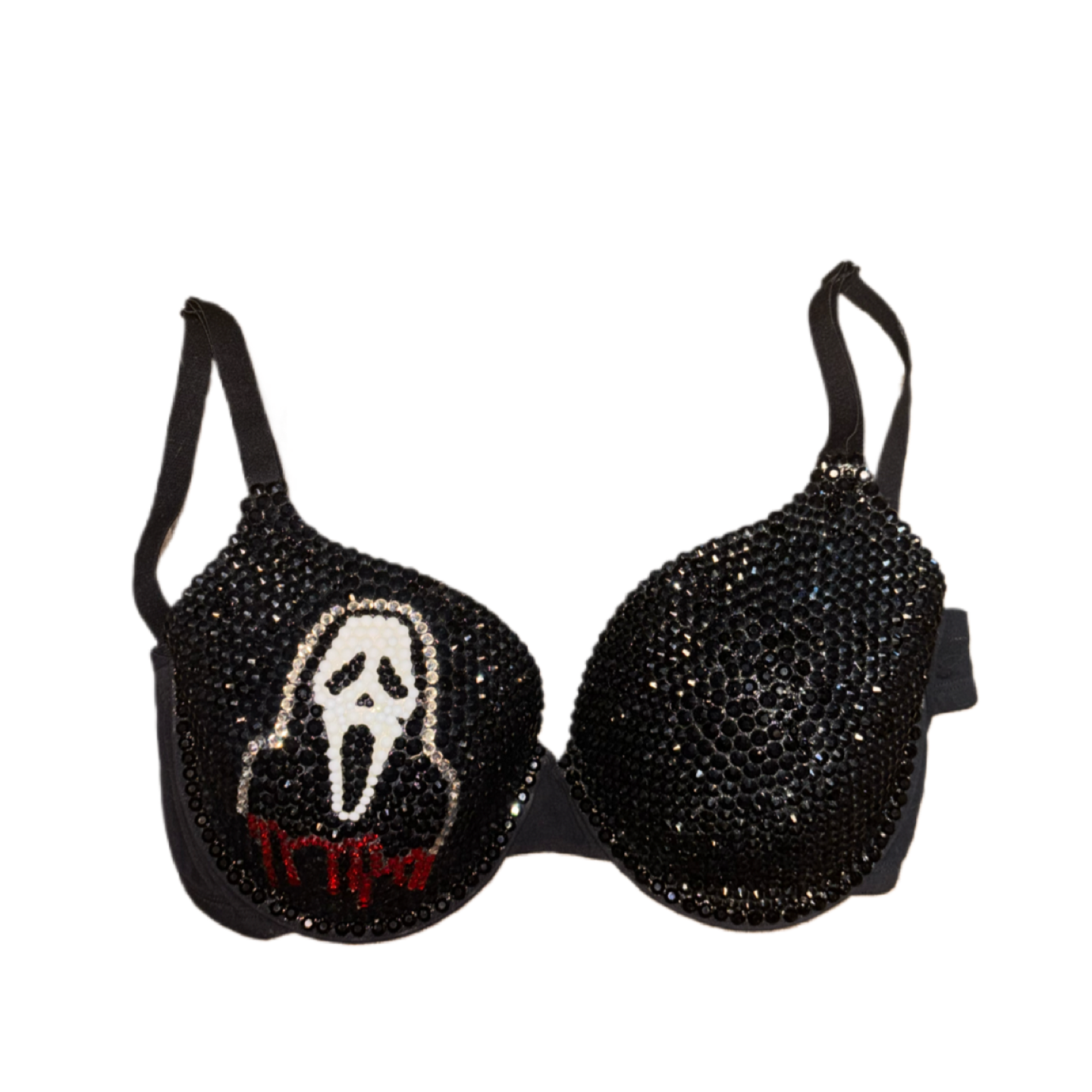 Ghost Face Crystal Rhinestone T-Shirt Bra In Black