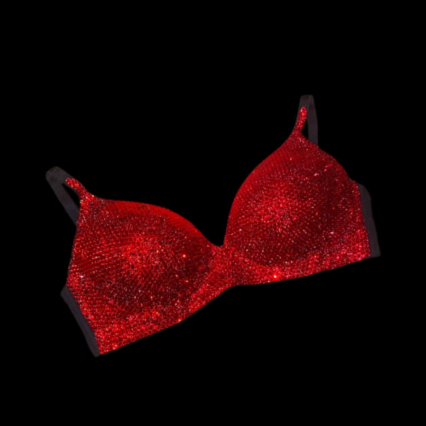 Siam Red Luxe Crystal Diamond Wireless Bra In Black