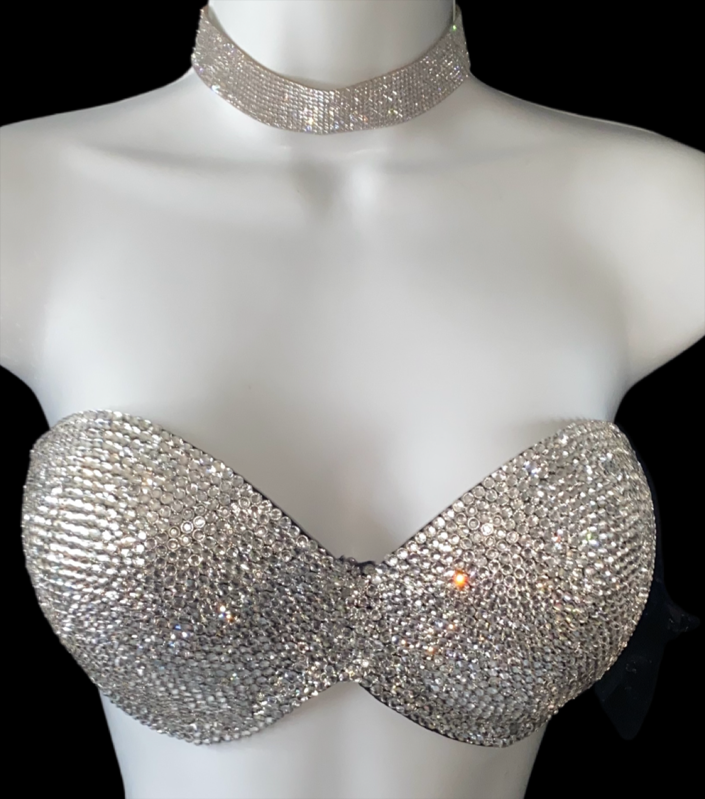 Luxe Crystal Diamond Strapless Bralet In Black