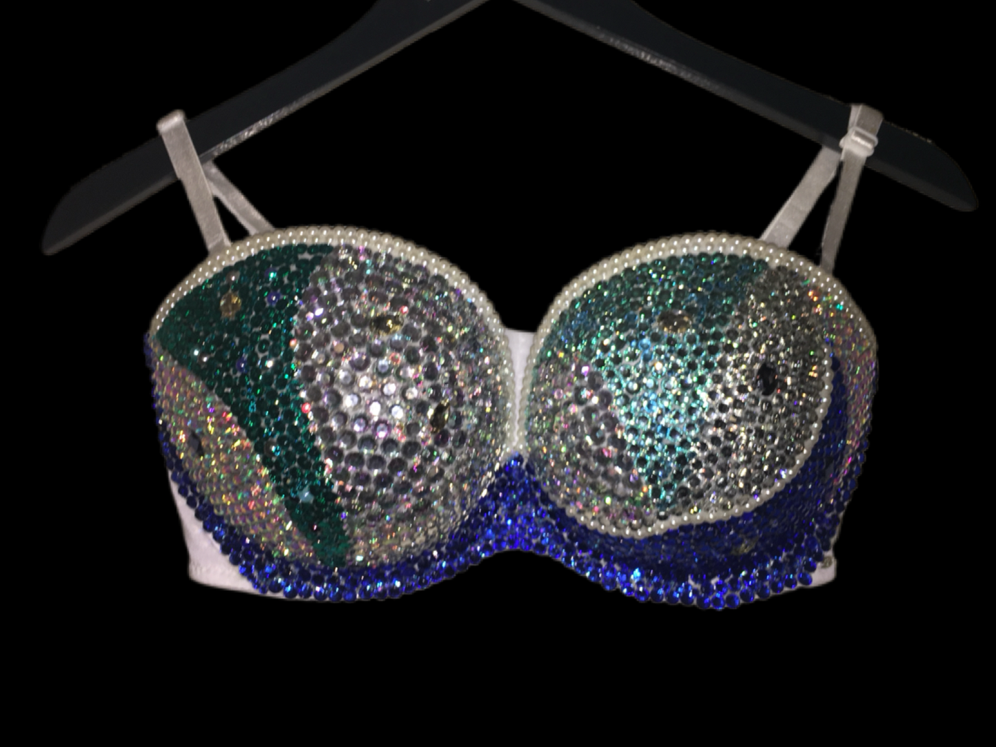 Blue Mix & Pearls Diamond Strapless Bralet In White