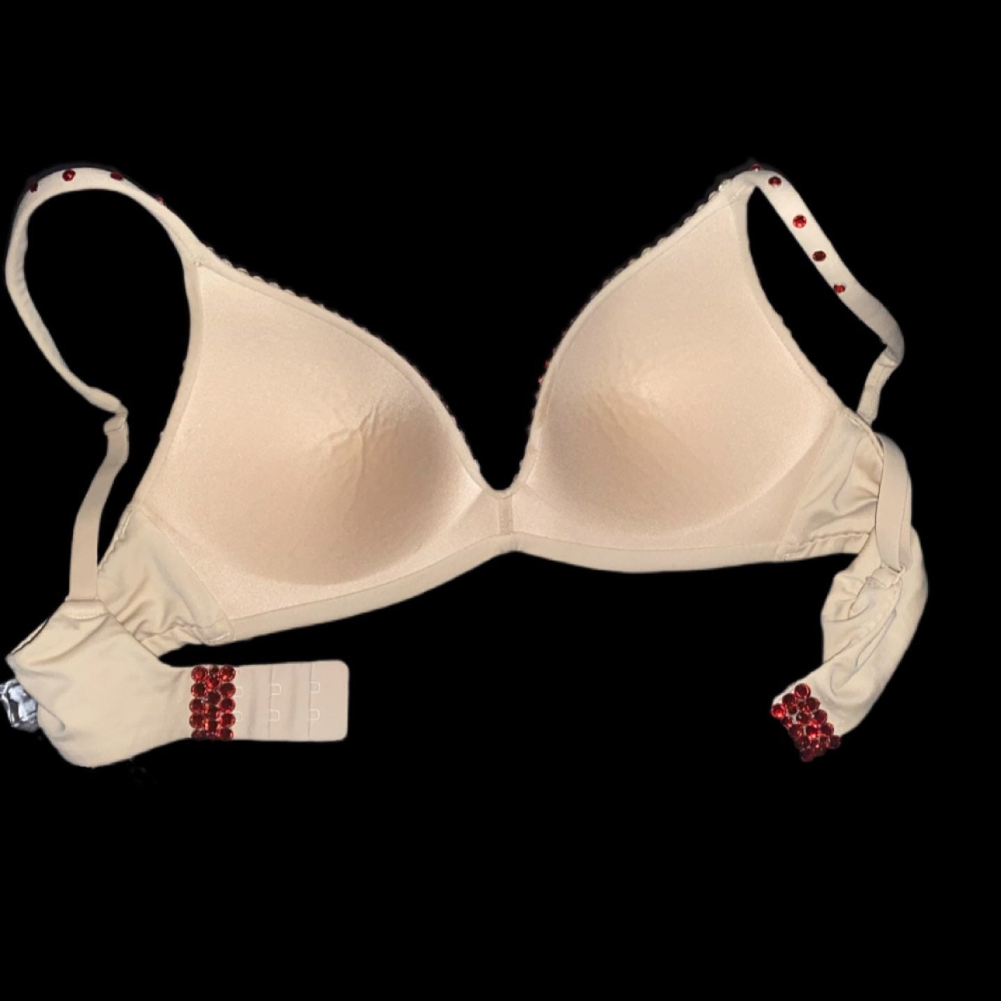 Red Crystal Rhinestone Wireless Bra In Nude