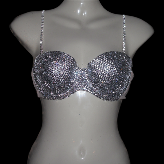 Luxe Crystal Diamond Strapless Bralet In Nude