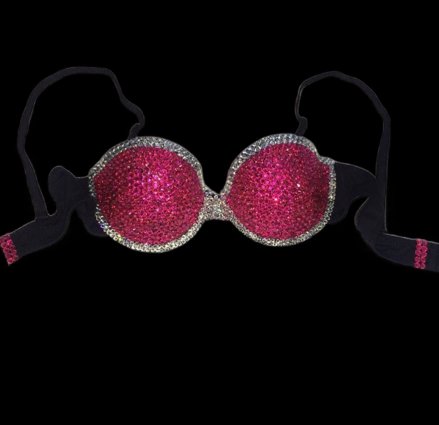 Hot Pink & Crystal Rhinestone Duo Strapless Bra In Black