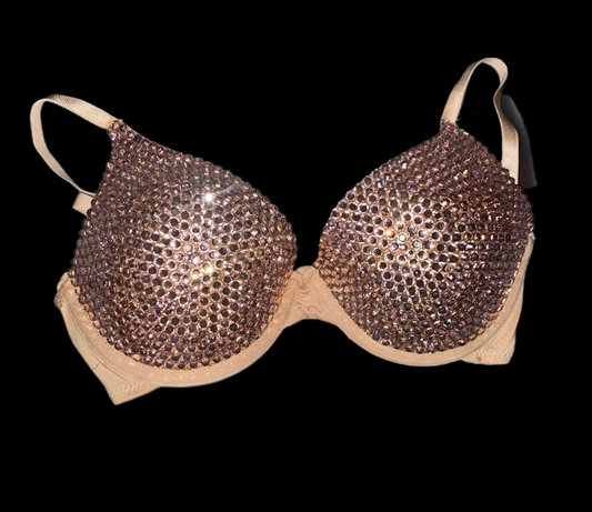 Light Rose Pink Rhinestone Crystal T-Shirt Bra In Nude