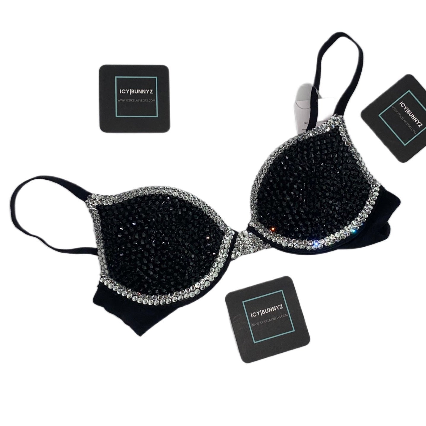 Jet Black And Luxe Crystal Diamond T-Shirt Bra In Black
