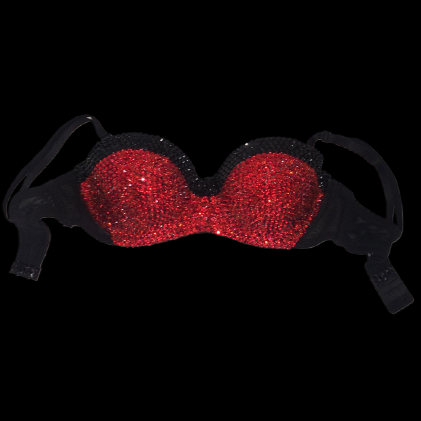 Siam Red Rhinestone & Jet Black Crystal Strapless Bralet In Black