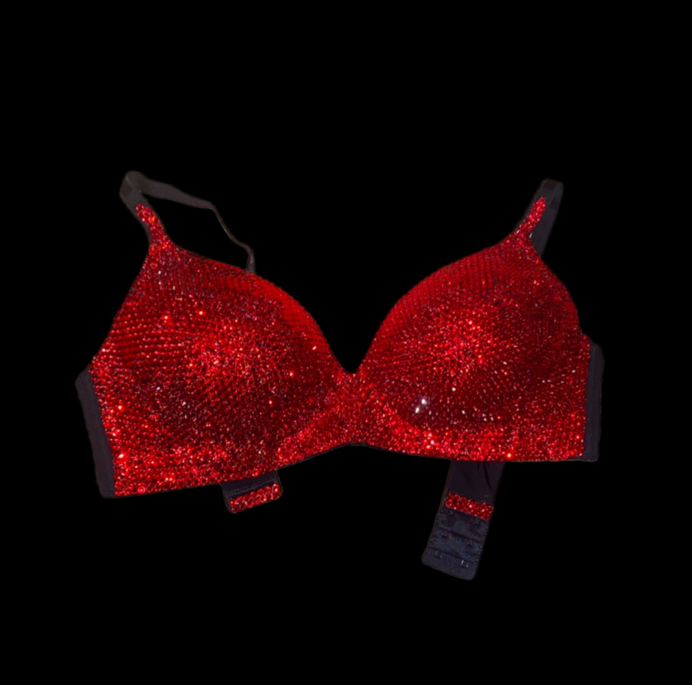 Siam Red Luxe Crystal Diamond Wireless Bra In Black