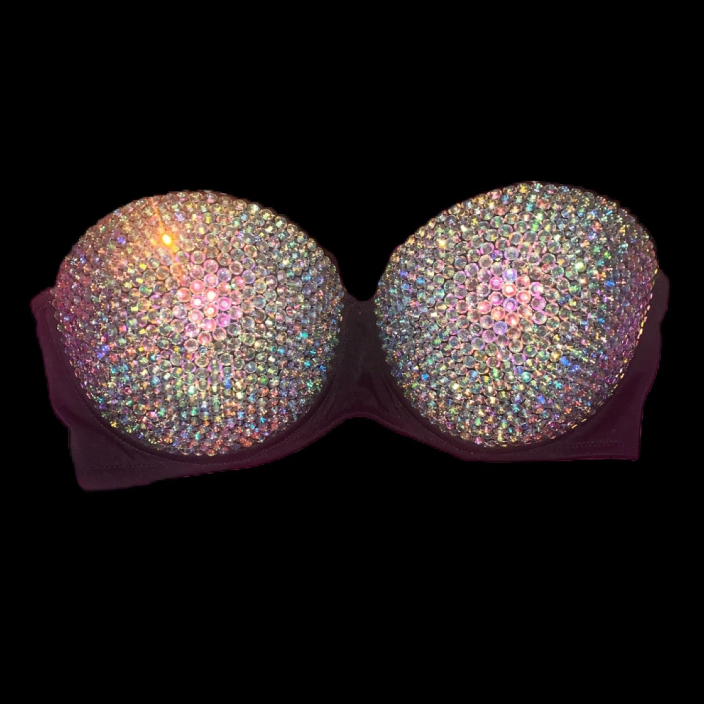 Crystal AB Iridescent Strapless Bra In Black