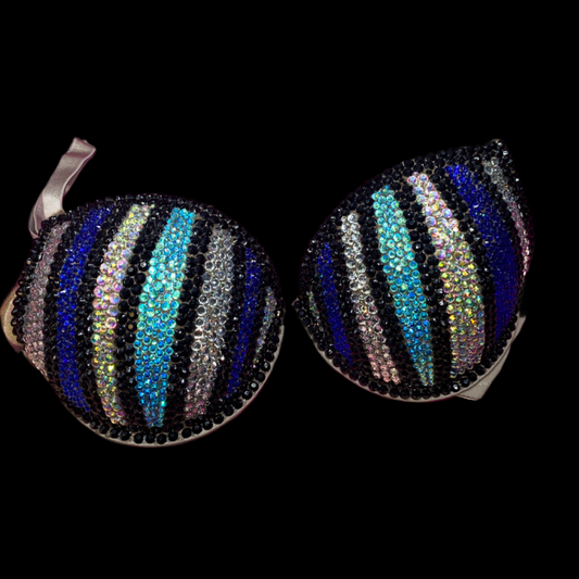 Blue Mix Luxe Crystal Rhinestone Pin Stripe T-Shirt Bra In Nude