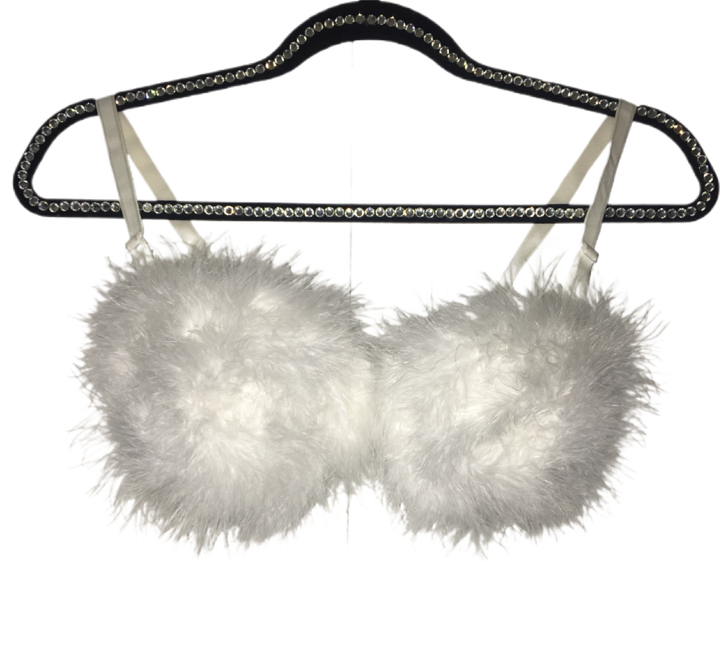 White Fluffy Feather Strapless Bra In White