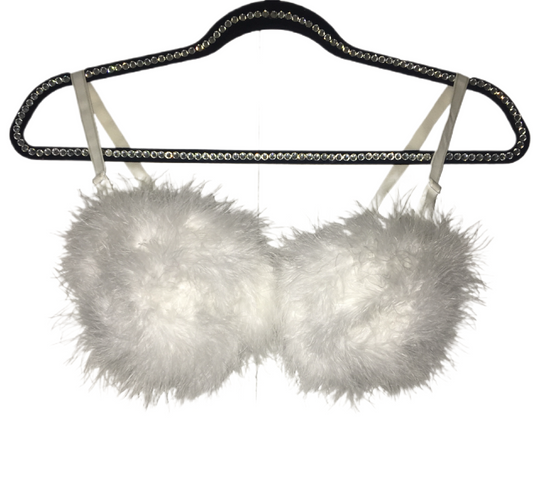 White Fluffy Feather Strapless Bra In White