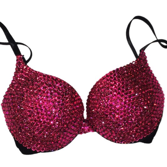 Hot Pink Rhinestone Crystal Plunge T-Shirt Bra In Black
