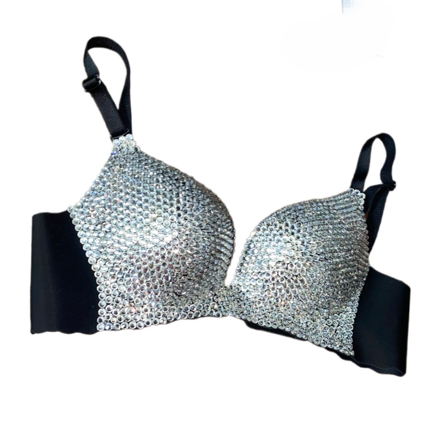 Crystal Diamond Wireless Bra In Black