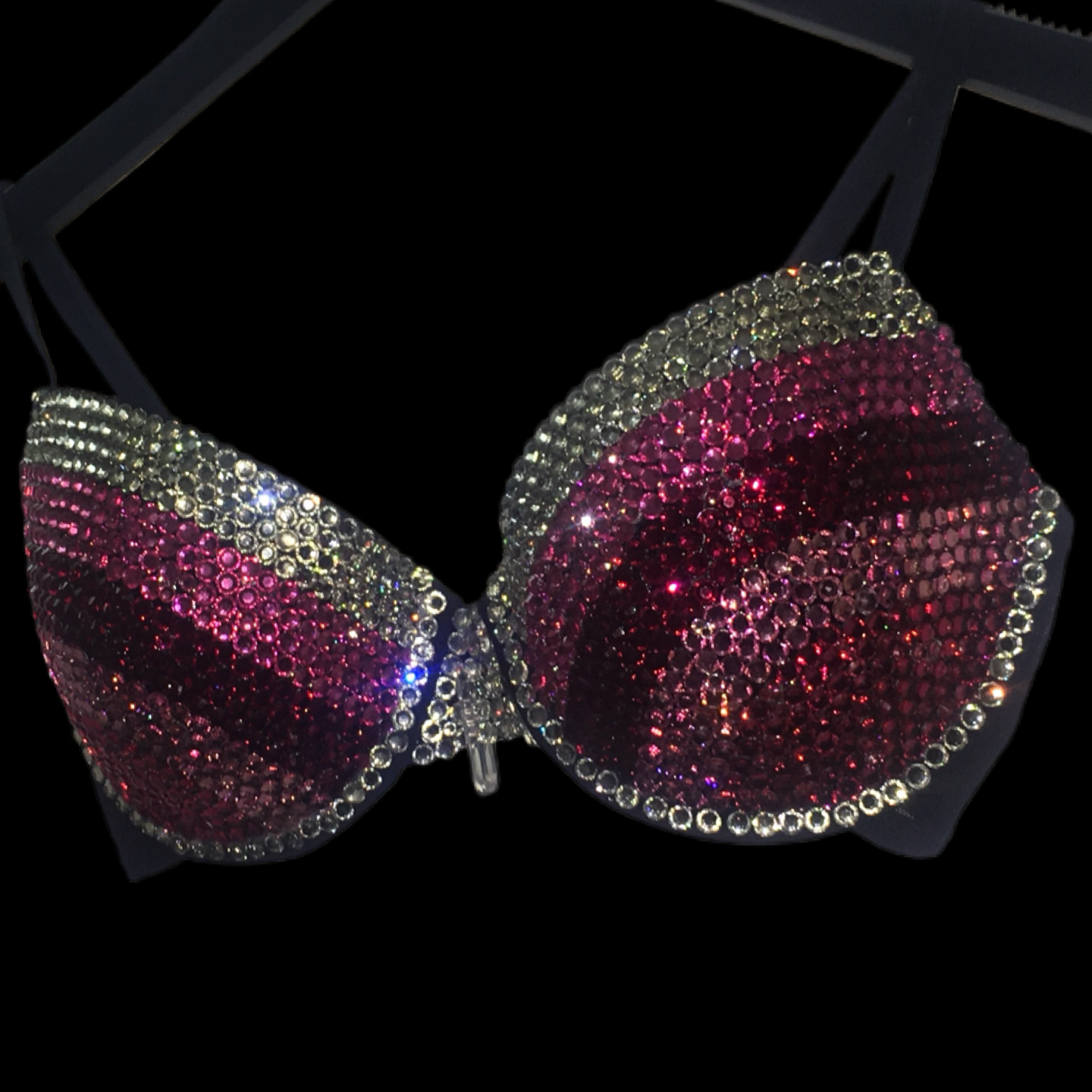 Pink Mix Rhinestone Crystal Side Stripe T-Shirt Bra In Black