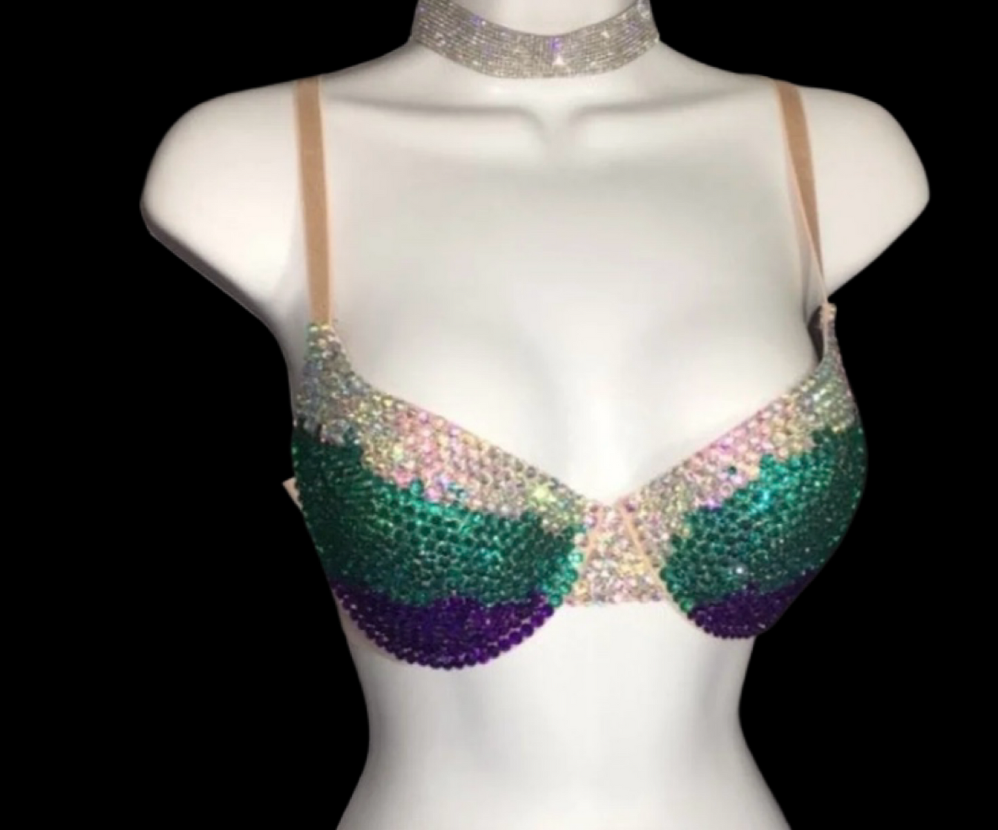 Crystal AB Iridescent Teal & Purple T-Shirt Bra In Nude