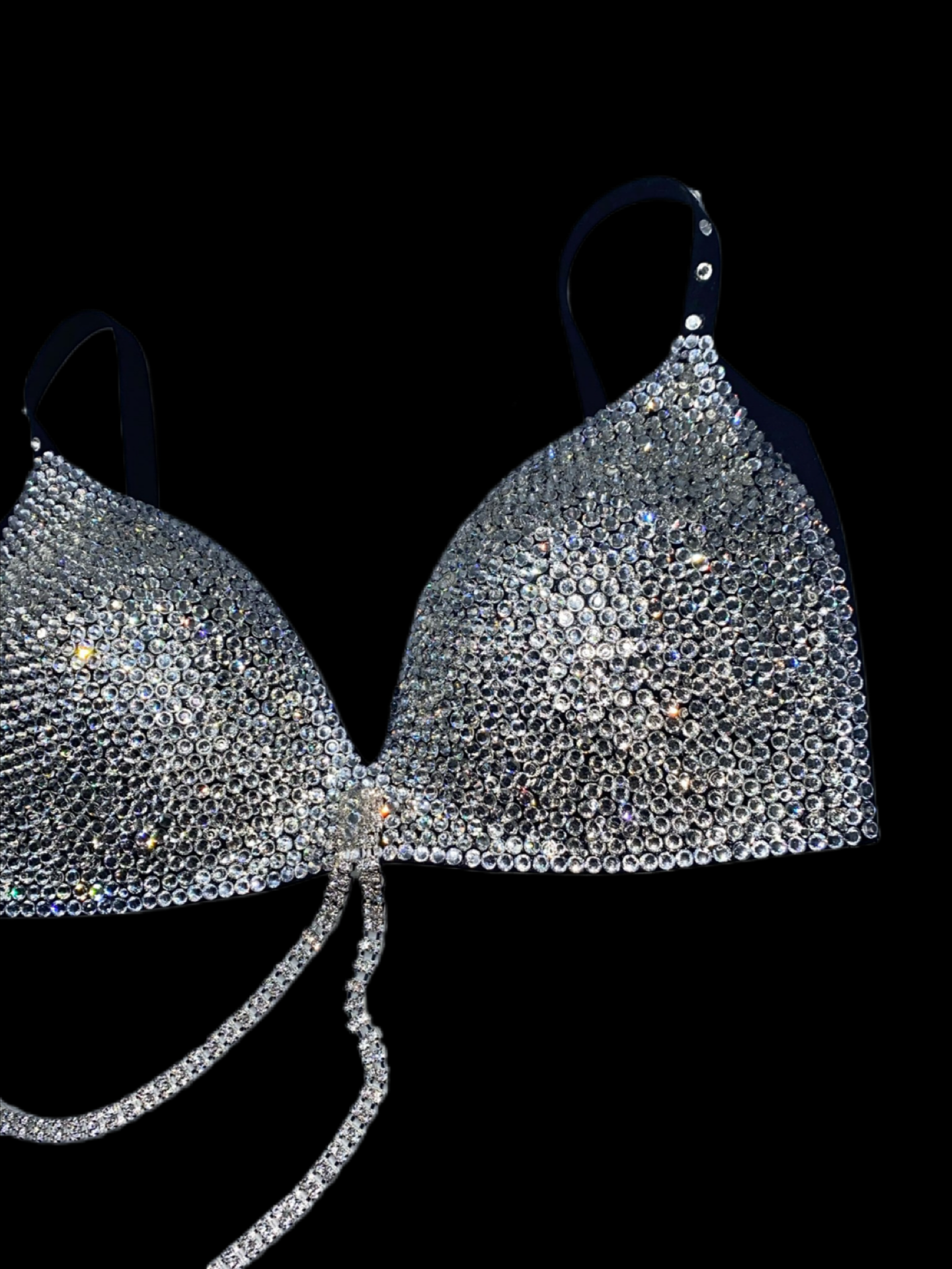 Luxe Crystal Diamond Wireless Bra With Dangles In Black