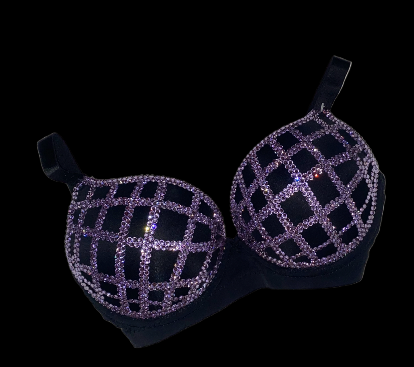 Lilac Purple Rhinestone Crystal Squares T-Shirt Bra In Black