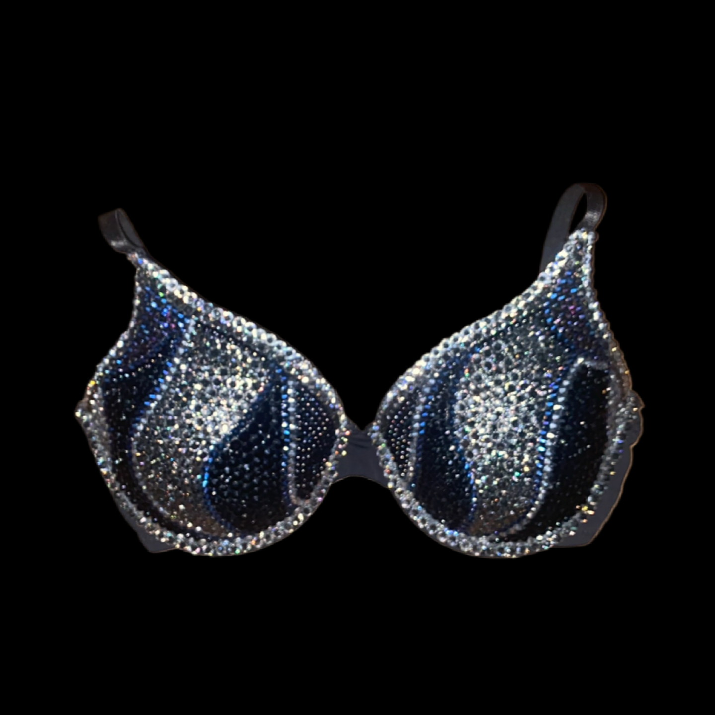 Jet Black Swirls Mix Crystal Rhinestone T-Shirt Bra In Black