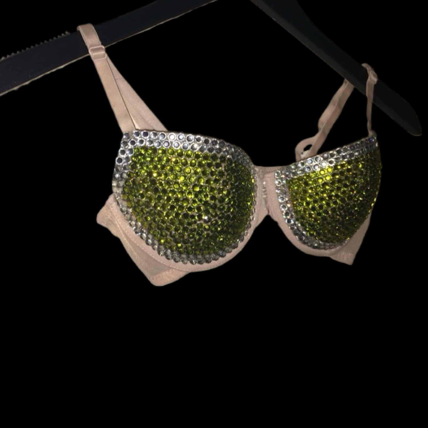 Olive Green & Crystal Rhinestone T-Shirt Bra In Nude