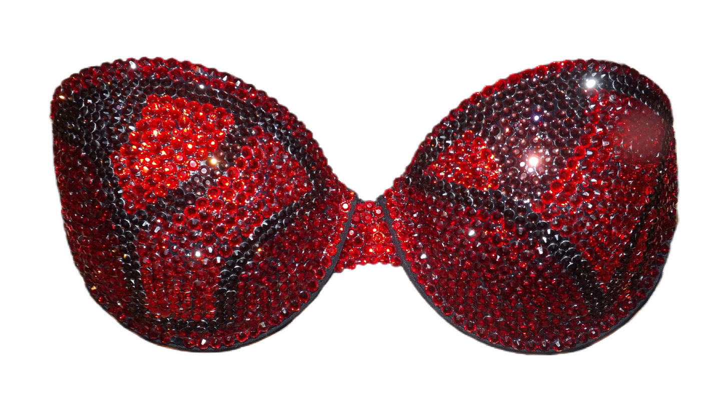Dark Siam & Red Rhinestone Crystal Swirls Strapless Bra In Black