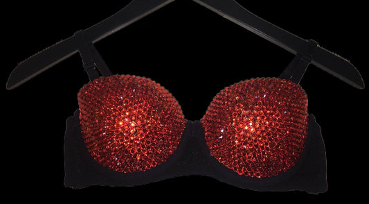 Orange Diamond Crystal Strapless Bra In Black