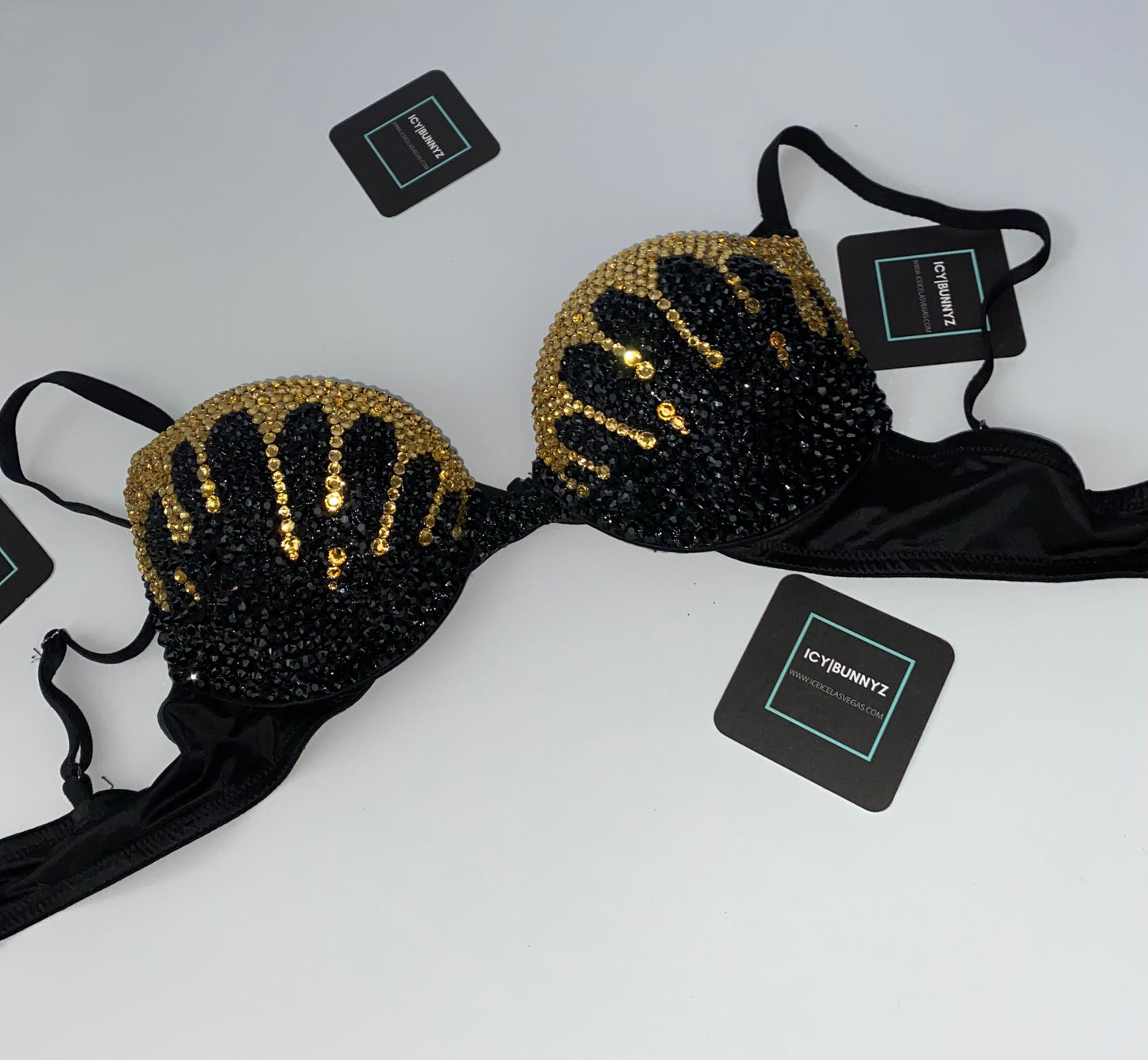 Topaz Gold & Black Drips Crystal Rhinestone T-Shirt Bra In Black