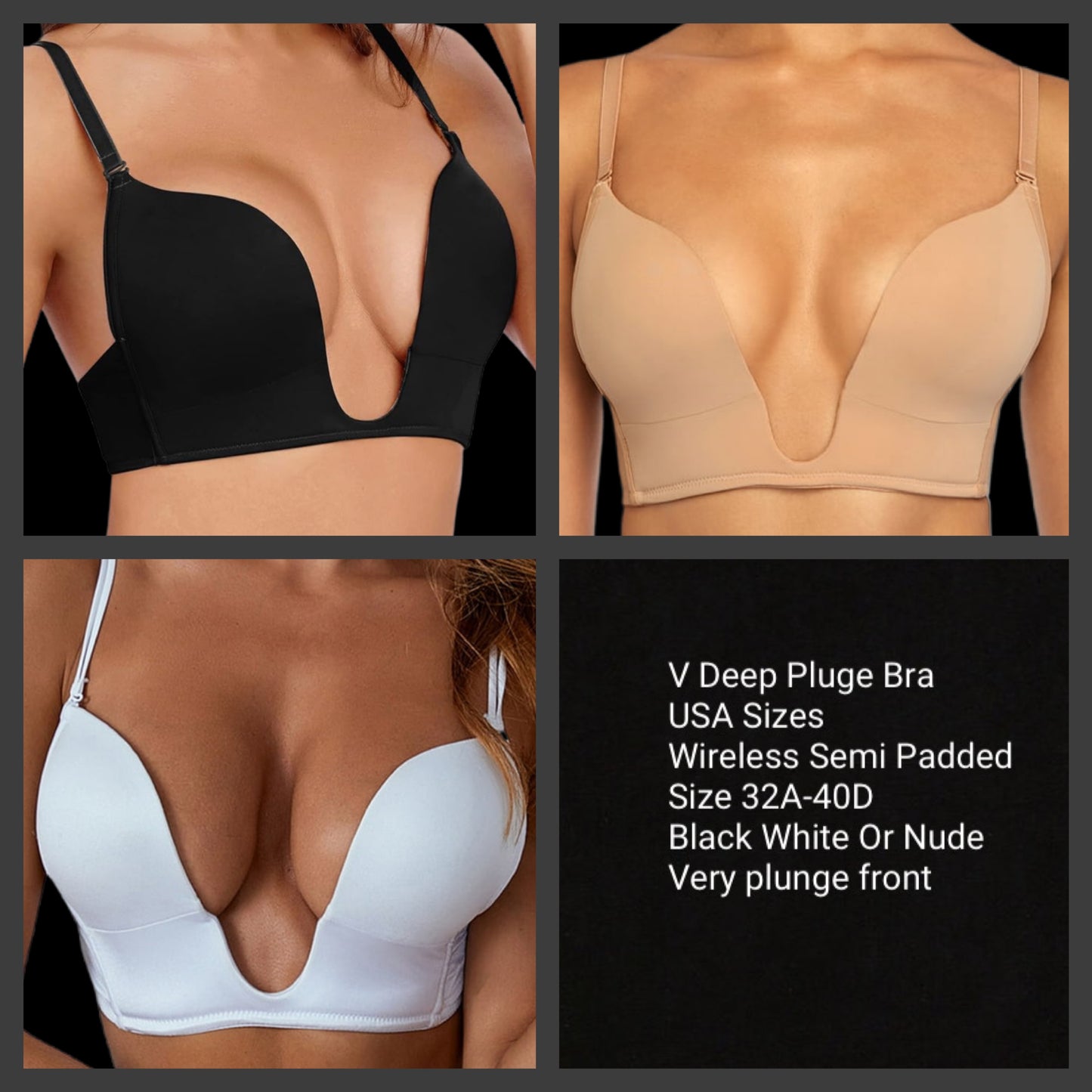 Daisy & Diamonds Wireless V-Plunge Bra In Black
