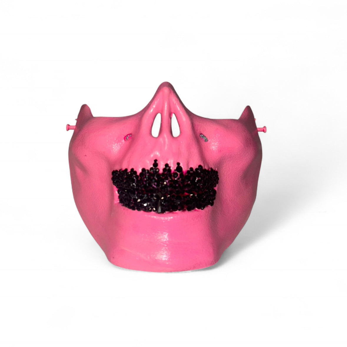 Pink Half Skull Mask With Jet Black Crystal Grillzzzz