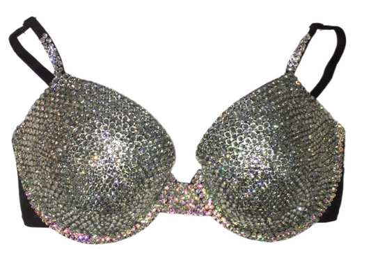 Diamond Crystal & AB T-Shirt Bra In Black