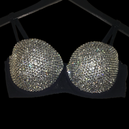 Crystal Diamond Strapless Bra In Black