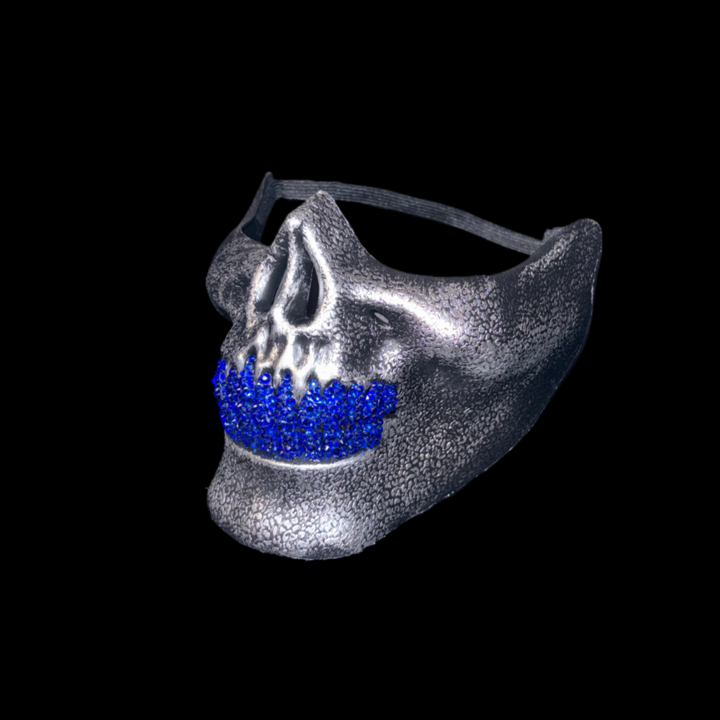 Vintage Silver Half Skull Mask With Sapphire Blue Crystal Grillz