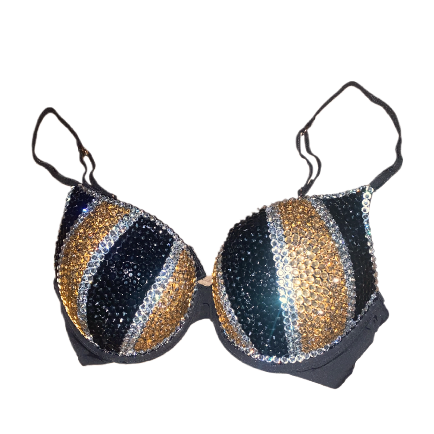 Gold & Black Mix Pinstripe Crystal Rhinestone T-Shirt Bra In Black