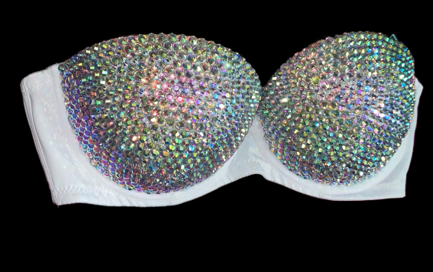 Crystal AB Iridescent Strapless Bra In White