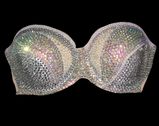 Crystal AB Opal & Pearls Diamond Strapless Bralet In Nude