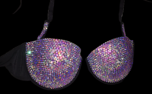 Luxe Crystal AB Iridescent Strapless Bra In Black