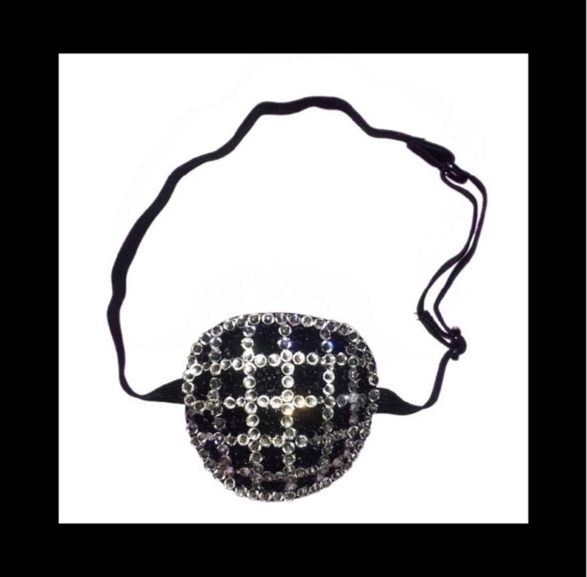 Jet Black & Crystal Diamond Criss Cross Design Padded Adjustable Eye Patch