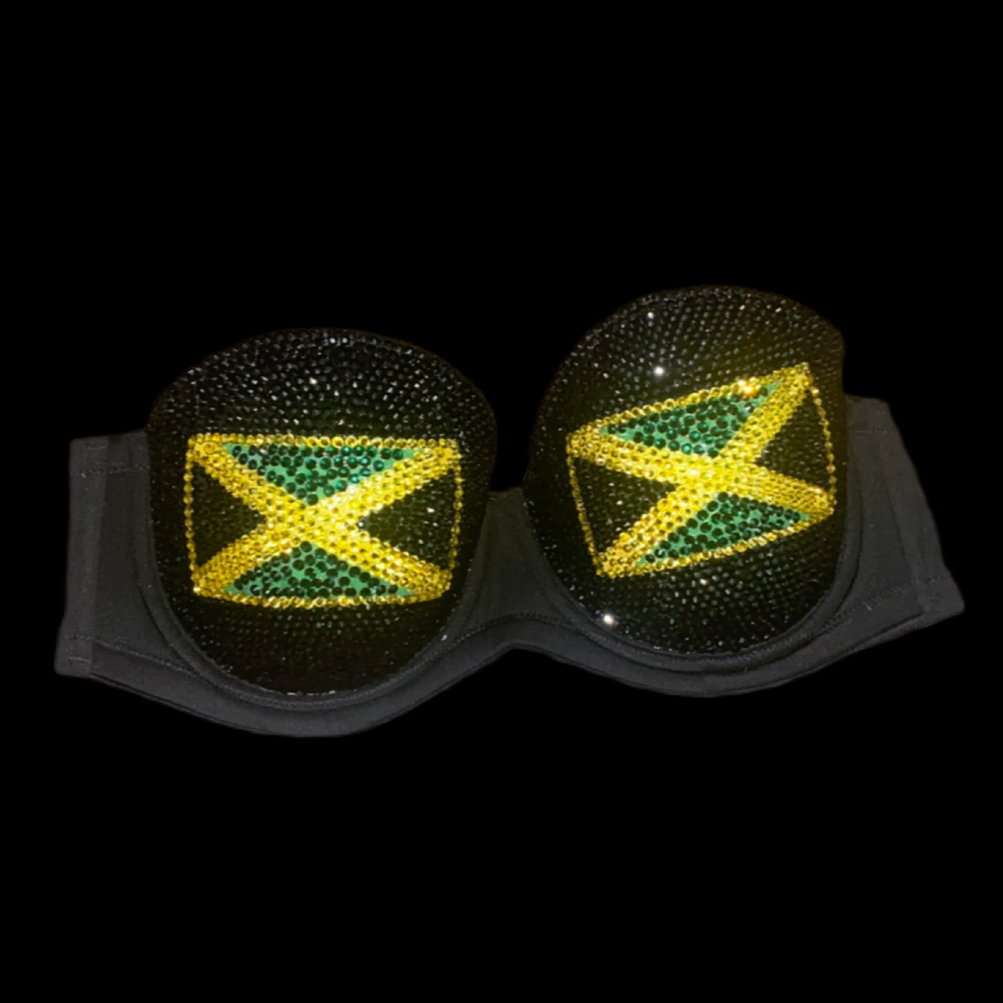 Jamaica Theme Crystal Rhinestone Strapless Bra In Black