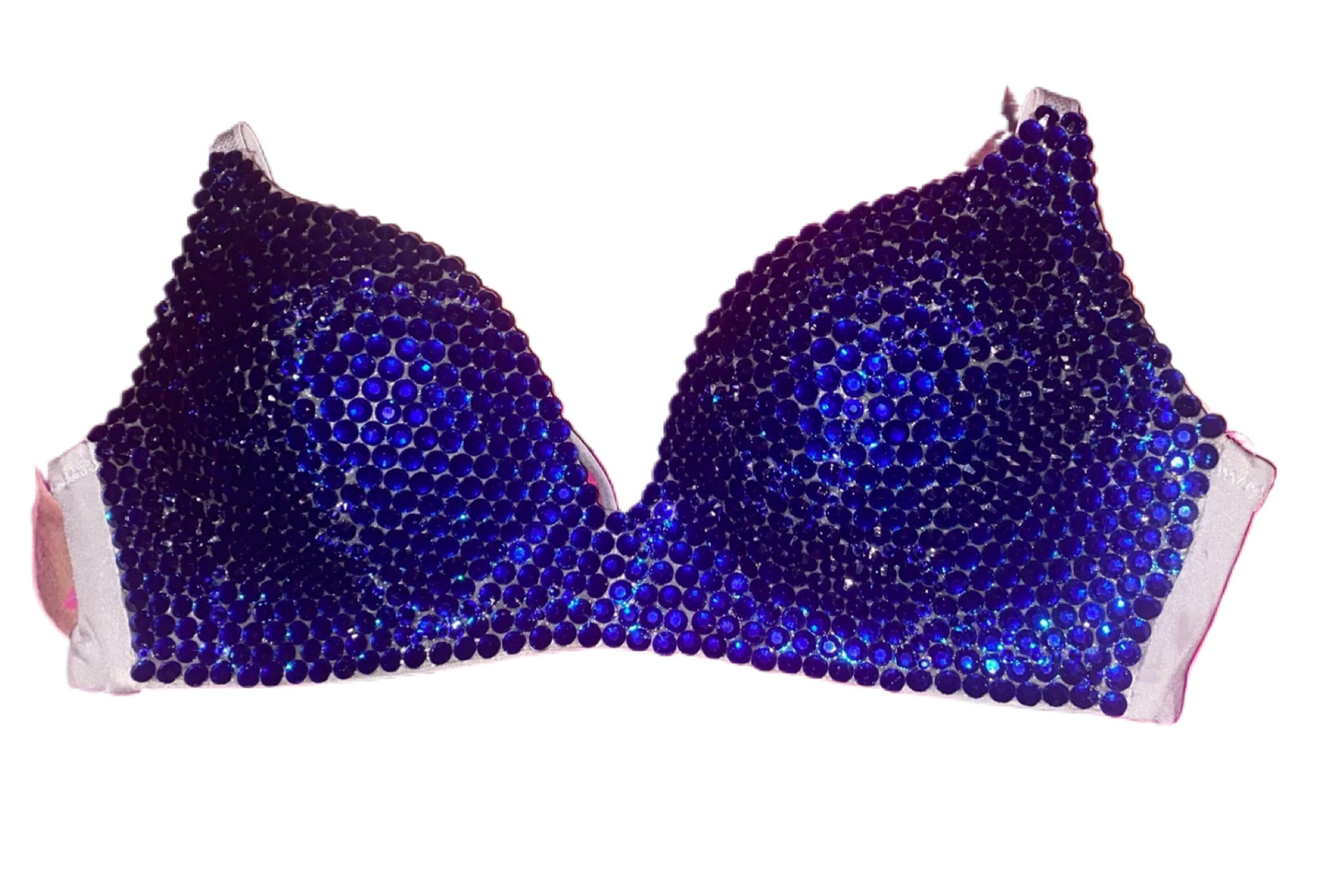 Sapphire Blue Crystal Rhinestone Wireless Bra In Nude
