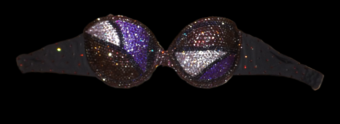 Purple Mix Luxe Crystal Rhinestone Strapless Bra In Black