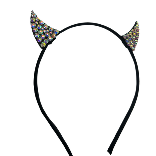Mini Bling Devil Horn Ears In Crystal AB Iridescent Diamond