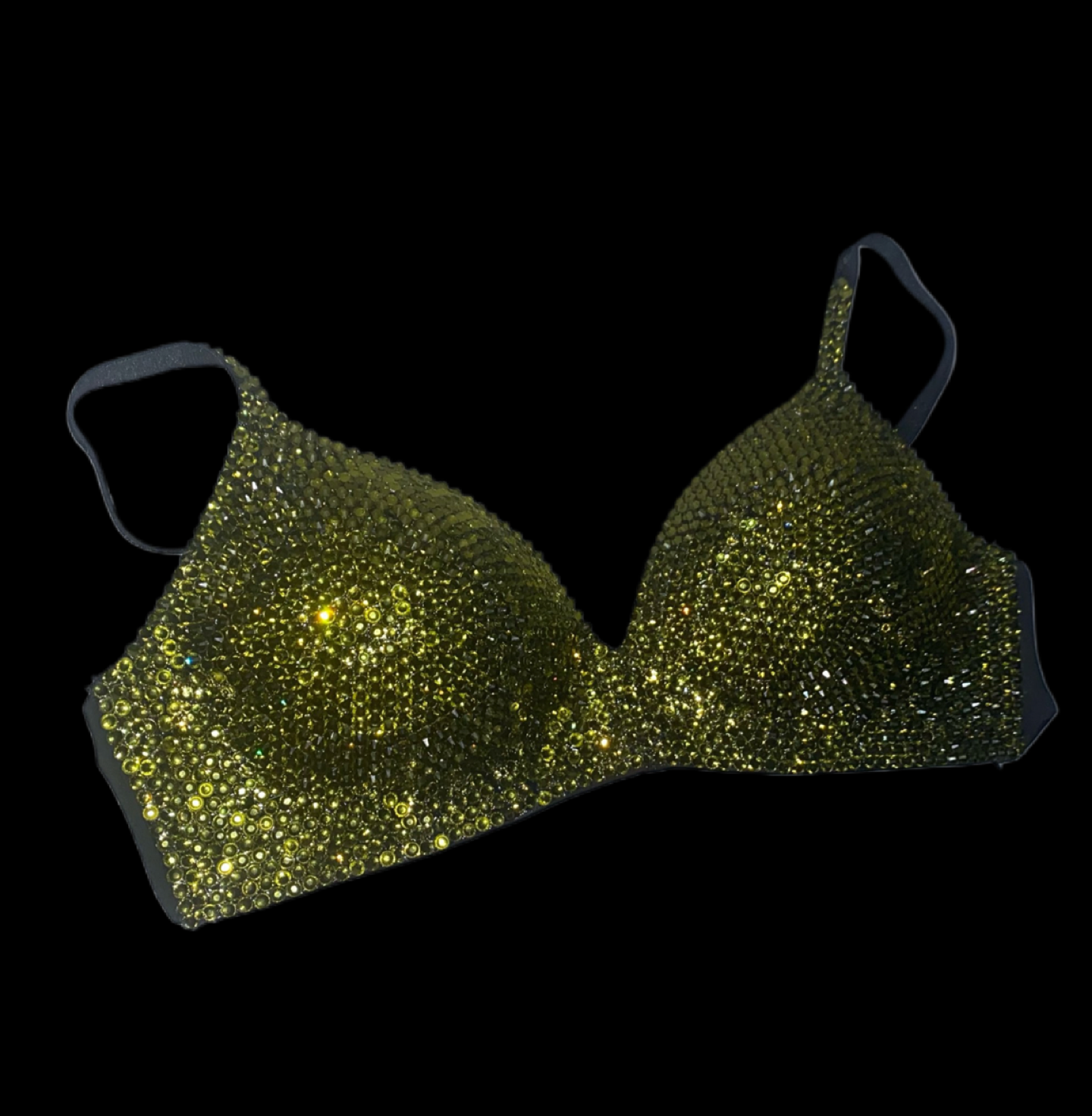 Olive Green Luxe Crystal  Wireless Bra In Black