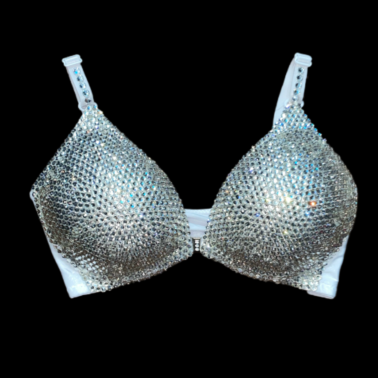 Luxe Crystal Diamond Plunge Wireless Bra In White