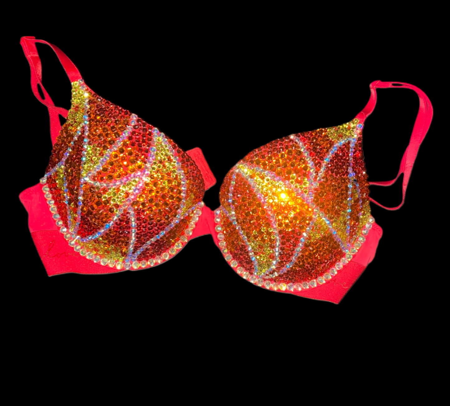 Flames Rhinestone Crystal T-Shirt Bra In Red