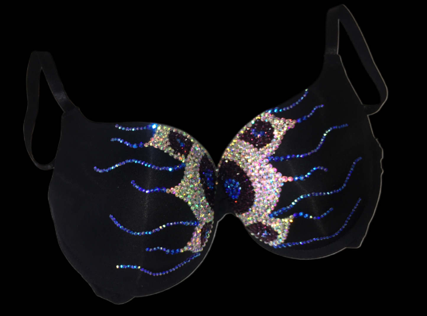 Luxe Crystal Peacock Design T-Shirt Bra In Black