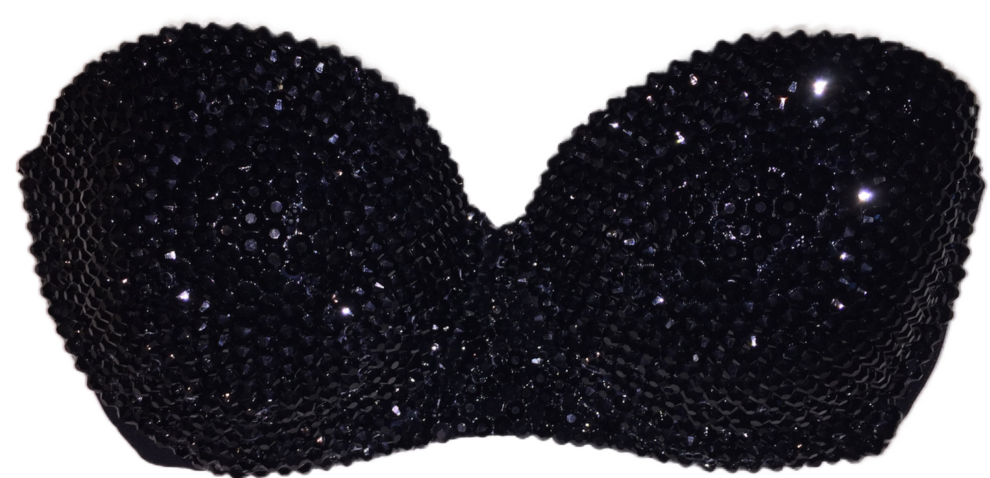 Jet Black Crystal Rhinestone Strapless Bralet In Black