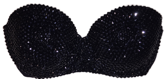 Jet Black Crystal Rhinestone Strapless Bralet In Black